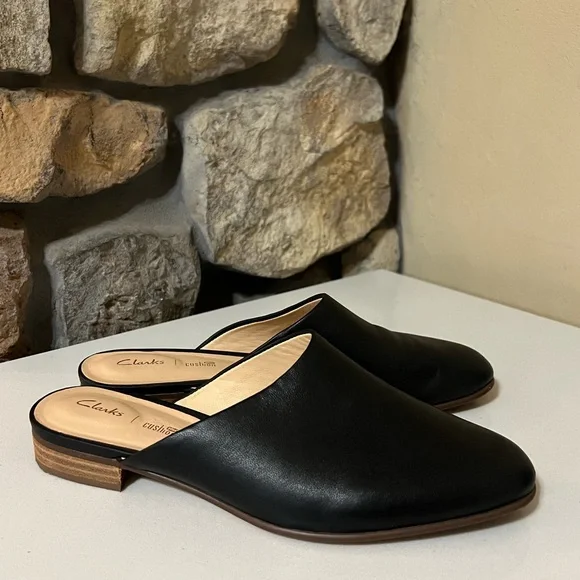 Clarks Pure Blush Leather Black Mules Size 8.5 - Picture 2 of 10